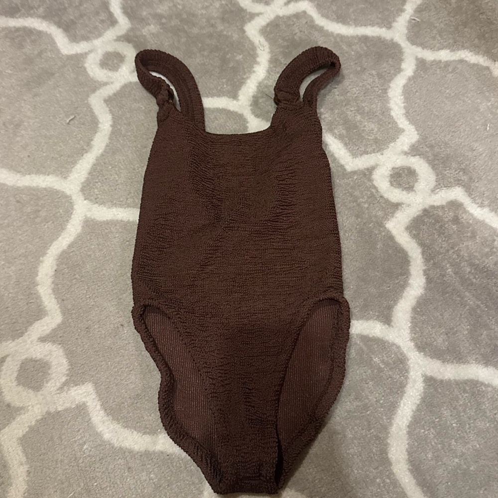 Hunza G Brown Textured One-Piece Swimsuit